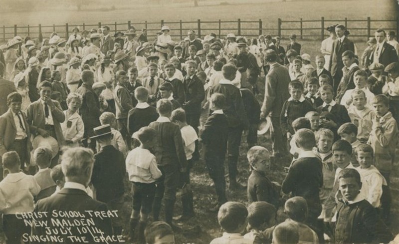 Christ Church School Treat, July 10th 1914 'Singing the Grace'