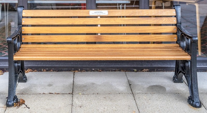 View of the bench dedicated to John Short from the front