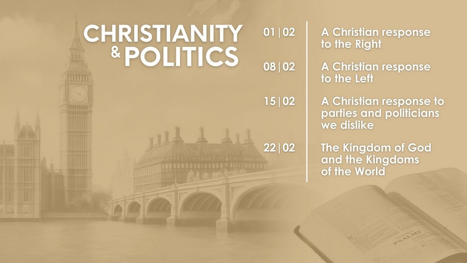 Christianity and Politics series overview - showing a sand-coloured background with the Houses of Parliament