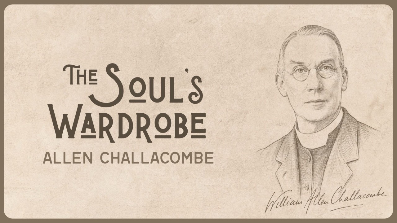 The Soul's Wardrobe by Allen Challacombe - against a sepia background accompanied by pencil drawing of the author