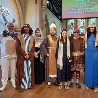 Easter Praise Service featuring characters from the Easter Story plus the vicar as the Easter Bunny